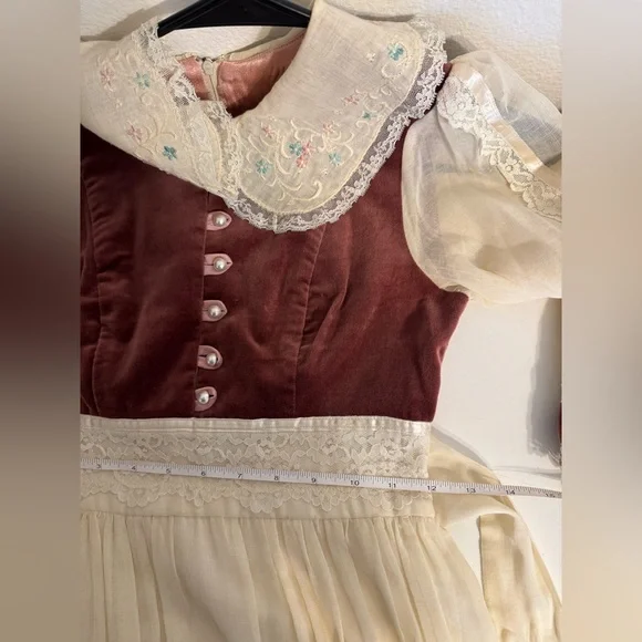 Gunne Sax Vintage Maxi Dress Lace Prairie Cottage Core - Picture 11 of 13